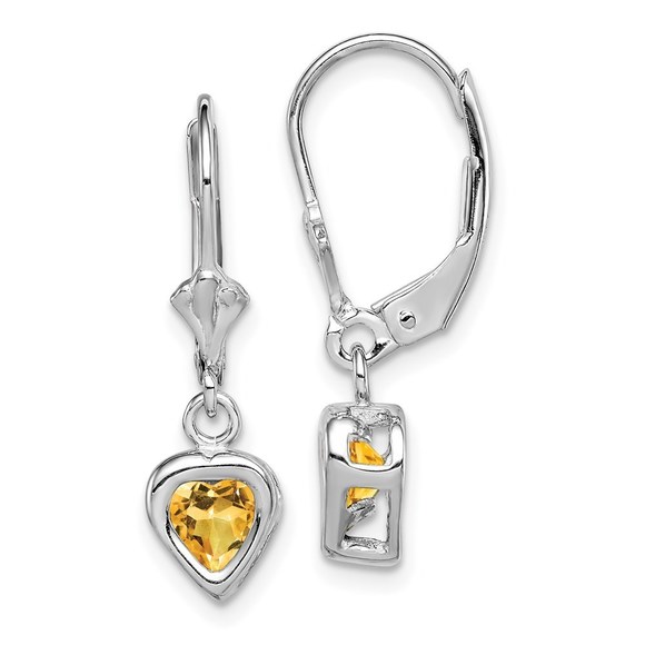 925 Sterling Silver 5mm Heart Citrine Leverback Earrings 25 x 6 mm - Picture 1 of 4